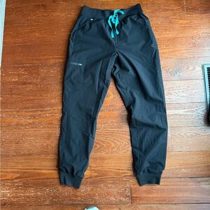 Figs Black Joggers with Teal Drawstring